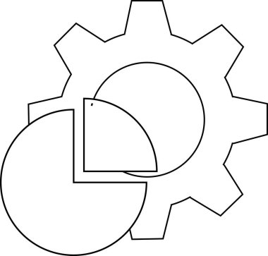 dişli simgesi ve turta çizelgesi simgesi beyaz arkaplan. Siyah çizgili.