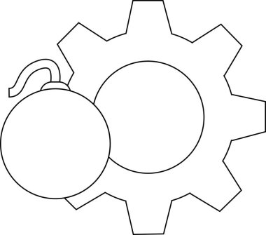 dişli simgesi ve bomba ikonu beyaz arkaplanlı. Siyah çizgileri var.