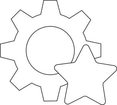 dişli simgesi ve yıldız simgesi beyaz arkaplan. Siyah çizgileri var.