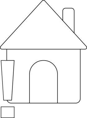 Beyaz arkaplan ve siyah çizgili ev simgesi ve ünlem simgesi.