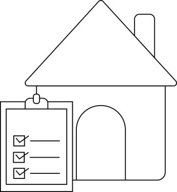 Beyaz arkaplanı olan ev simgesi ve belge panosu simgesi. Siyah çizgileri olan