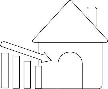Beyaz arkaplanı olan ev simgesi ve grafik simgesi. Siyah çizgili.