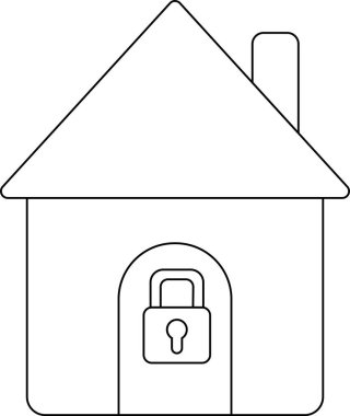 Beyaz arkaplanı olan ev simgesi ve asma kilit simgesi. Siyah çizgileri var.