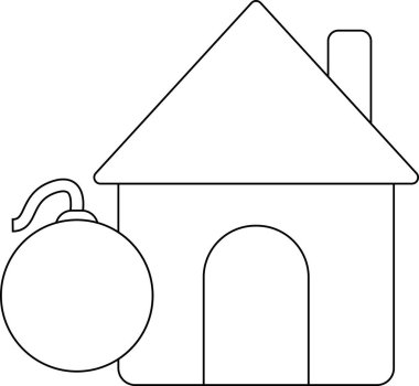 Beyaz arkaplan ve siyah çizgili ev ikonu ve bomba ikonu.