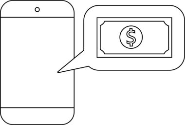 Akıllı telefon simgesi ve dolar simgesi beyaz arkaplan. Siyah çizgileri var.