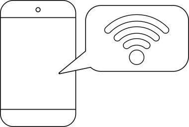 Akıllı telefon simgesi ve beyaz arkaplanı olan kablosuz ağ simgesi. Siyah çizgili