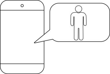 Akıllı telefon simgesi ve ayakta duran kişi simgesi. Siyah çizgileri olan beyaz arkaplan.