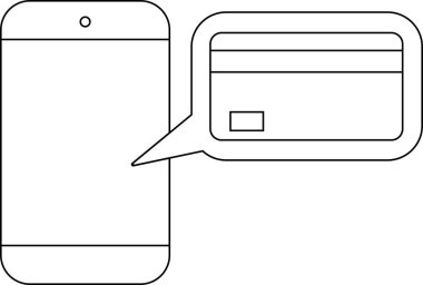 Akıllı telefon simgesi ve beyaz arkaplanı olan ATM kartı simgesi. Siyah çizgileri olan