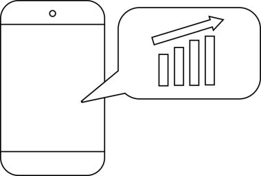 akıllı telefon simgesi ve yükselen grafik simgesi beyaz arkaplan. Siyah çizgiler