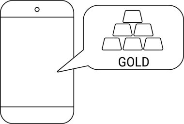 Akıllı telefon simgesi ve beyaz arkaplanı olan altın çubuk simgesi. Siyah çizgileri olan