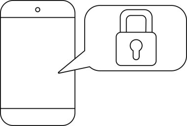 Akıllı telefon simgesi ve asma kilit simgesi. Siyah çizgileri olan beyaz arkaplan.
