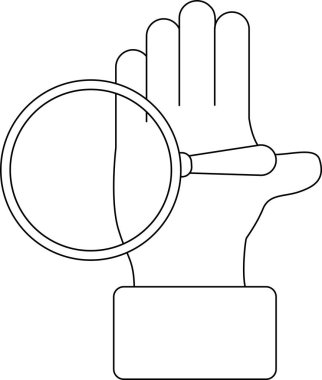 Avuç içi simgesi ve büyüteç simgesi. Siyah arkaplan. Siyah çizgili.
