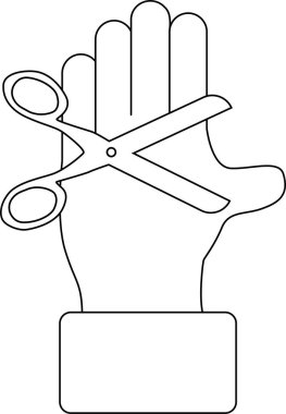 Avuç içi simgesi ve makas simgesi. Siyah arkaplan. Siyah çizgiler.
