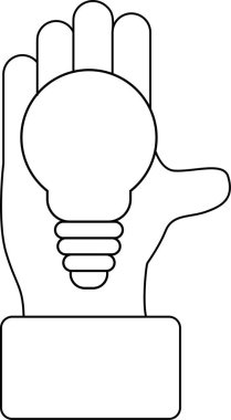 Avuç içi simgesi ve ampul simgesi. Siyah arkaplan. Siyah çizgili.