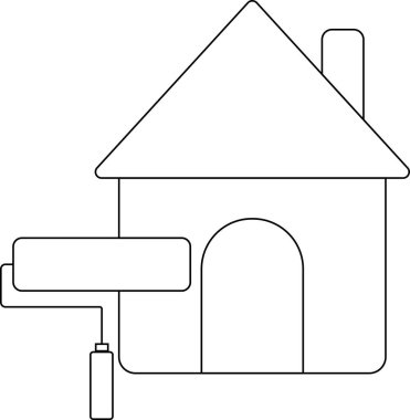 Çürük kedi ve ev ikonu beyaz arka planda. Siyah çizgileri var.