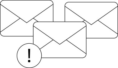 Zarf koleksiyonu simgesi ve ünlem simgesi simgesi beyaz arkaplan. Siyah çizgili