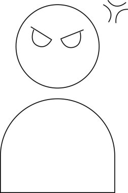 Beyaz arkaplan ve siyah çizgili kızgın kişi simgesi.