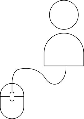 Beyaz arkaplan ve siyah çizgileri olan fare kontrollü kişi simgesi