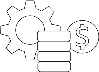 Siyah çizgileri olan beyaz bir arka planda dişli simgesi ve yığınla dolar.