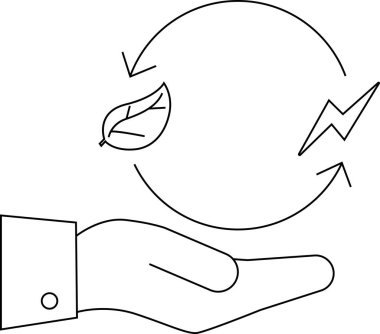 Avuç içi ikonu ve çevre dostu enerji ikonu. Beyaz arkaplan. Siyah çizgili.