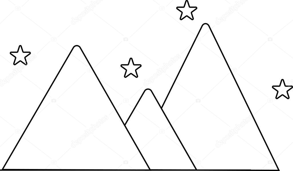 Mountain icon with stars on a white background.with black lines