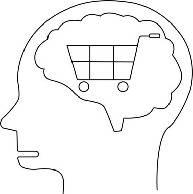 İnsan beyni simgesi ve siyah çizgileri olan beyaz arkaplan ikonu.