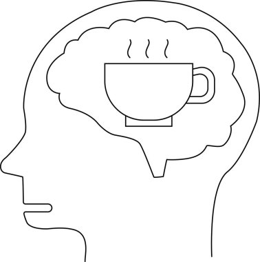 İnsan kafası ikonu ve beyaz arkaplan ile kahve fincanı ikonu. Siyah çizgili.
