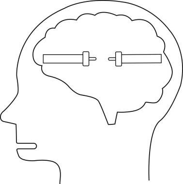 İnsan beyni simgesi ve beyaz arkaplan ve siyah çizgileri olan kırık kablo ikonu.