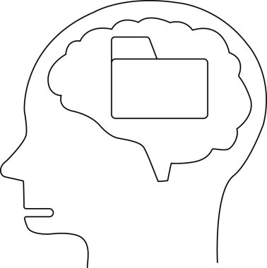 İnsan beyni simgesi ve klasör simgesi beyaz arkaplan. Siyah çizgileri var.