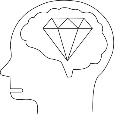 İnsan beyni simgesi ve siyah çizgileri olan beyaz arkaplan simgesi.