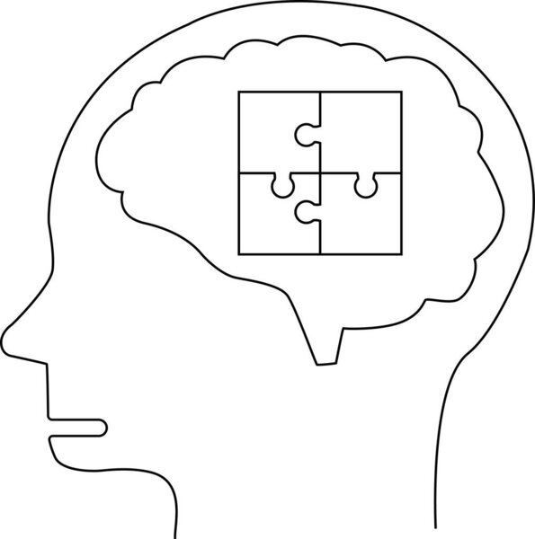 икона мозга человека и иконка головоломки с белым фоном.