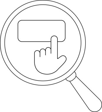 magnifying glass icon and hand icon clicking a button.with black lines