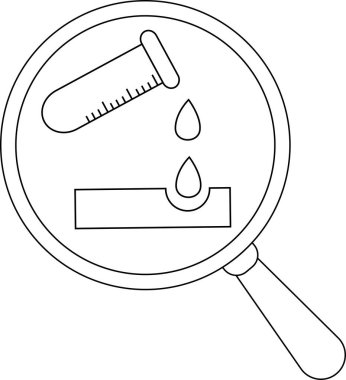 magnifying glass icon and chemical tube icon containing acid.with black lines