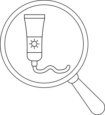 magnifying glass icon and sunscreen cream icon.with black lines