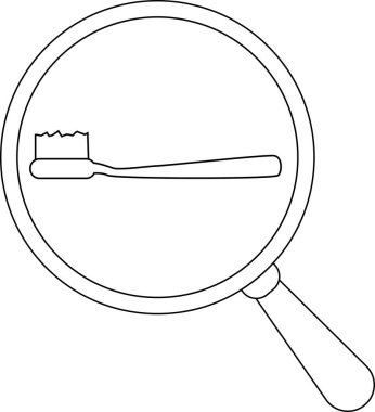 magnifying glass icon and toothbrush icon.with black lines