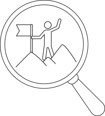 magnifying glass icon and mountain climbing icon.with black lines