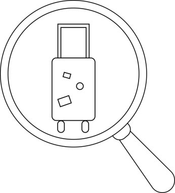 magnifying glass icon and travel suitcase icon.with black lines