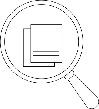 magnifying glass icon and two papers icon.with black lines