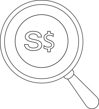 magnifying glass icon and Singapore dollar icon.with black lines
