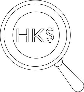 magnifying glass icon and Hong Kong dollar icon.with black lines