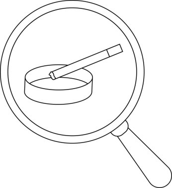 magnifying glass icon and cigarette ashtray icon.with black lines