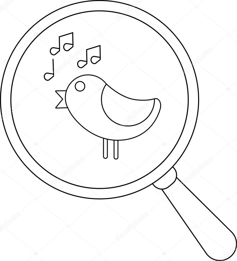 Magnifying glass icon and singing bird icon.with black lines