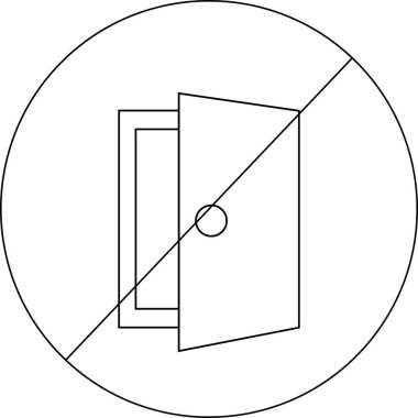 Yasak simge çizimi ve siyah çizgileri olan açık kapı simgesi.