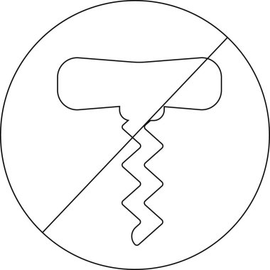 Yasak simge ve şişe açacağı ikonu taslağı. Siyah çizgileri var.