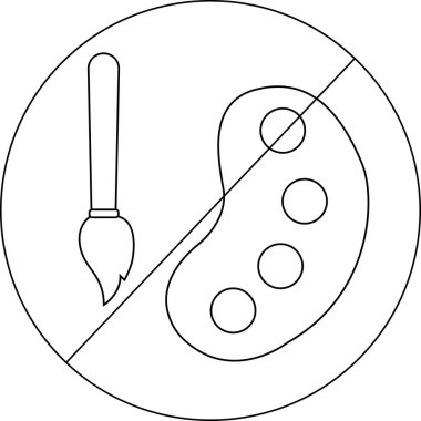 Yasak simge çizimi, fırça ve palet simgesi. Siyah çizgileri olan.