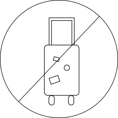 Yasak simge çizimi ve siyah çizgileri olan seyahat çantası simgesi.