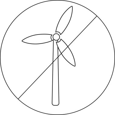 Yasak simge ve siyah çizgileri olan yel değirmeni simgesi taslağı.