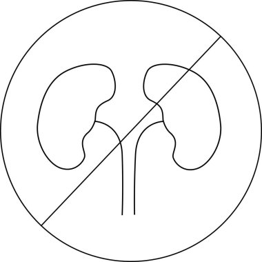 Siyah çizgileri olan yasaklı ikon ve böbrek ikonu taslağı.