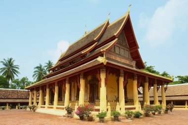 Vientiane, Laos - 23 Nisan 2012: Dış Vientiane, Laos Wat Si Saket Budist Tapınağı.