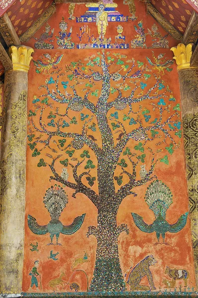 Luang Prabang Laos April 2012 Exterior Wall Beautiful Tree Mosaic — Stock Photo, Image